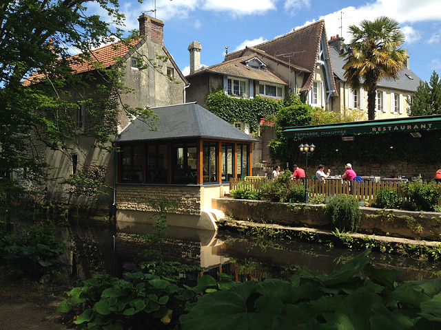 A cafe adjacent to the old mill in Bayeux