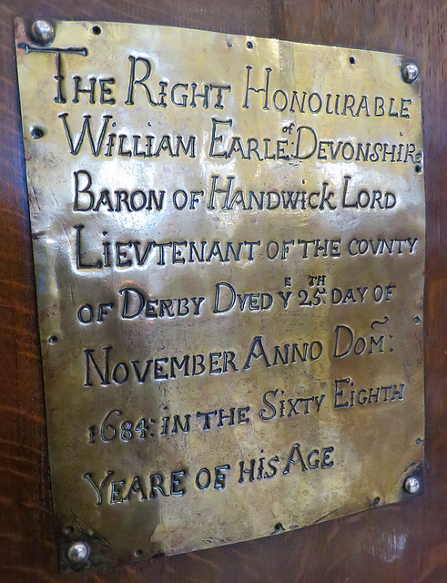 derby cathedral (27)c17 brass coffin plate from cavendish vault, william earl of devonshire +1684