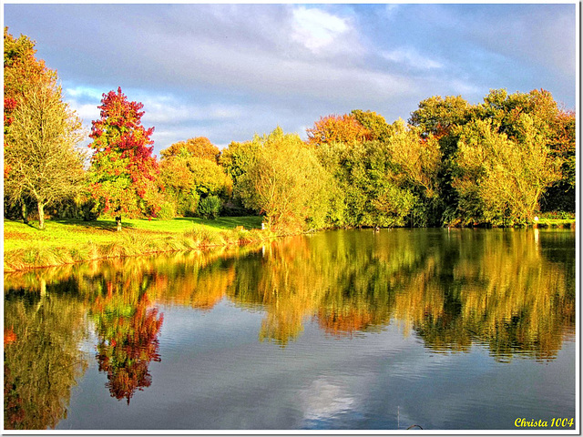 Colorful day at the village pond