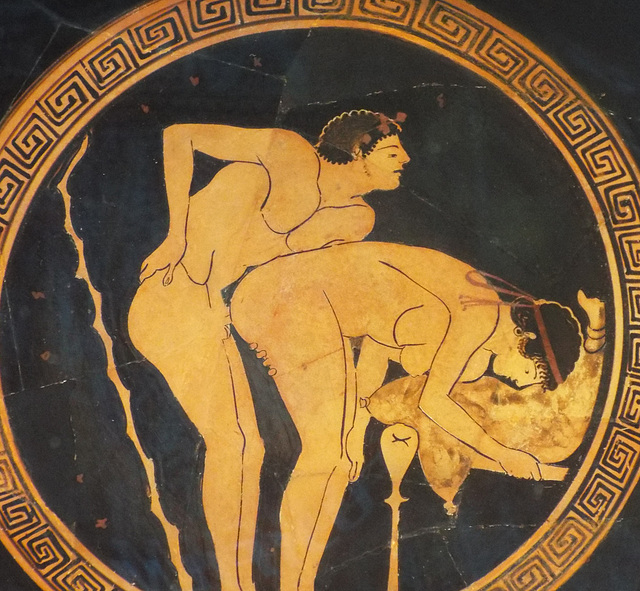 Detail of a Kylix with a Sexual Encounter Attributed to the Foundry Painter in the Getty Villa, June 2016