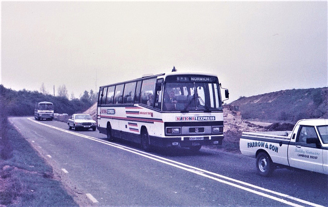 Ambassador Travel 888 (EAH 888Y) on the A11 between Red Lodge and Barton Mills – 12 May 1985 (17-15)