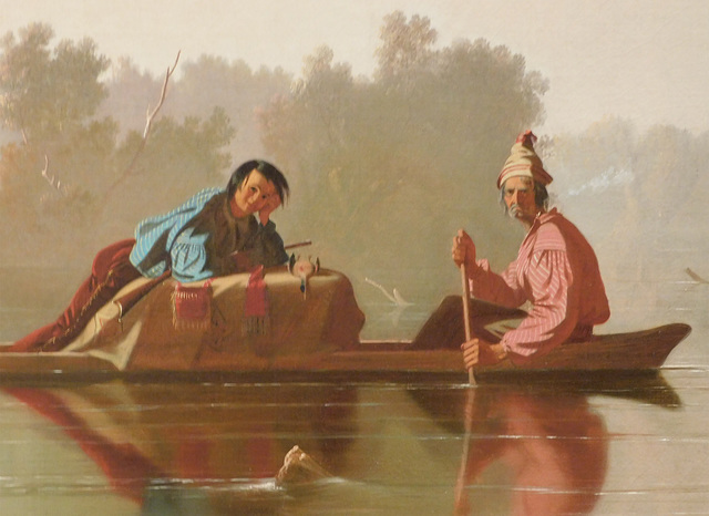 Detail of Fur Traders Descending the Missouri by George Caleb Bingham in the Metropolitan Museum of Art, January 2022