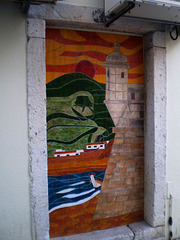 Painted acrylic on walled door.