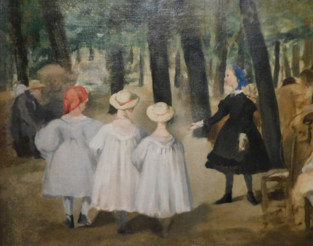Detail of Children in the Tuileries Gardens by Manet in the Metropolitan Museum of Art, December 2023