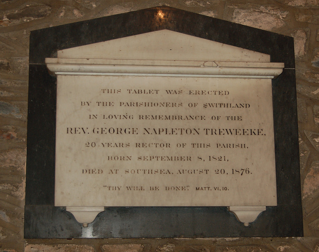 Monument to Rev. George Napleton Treweeke, Swithland Church, Leicestershire