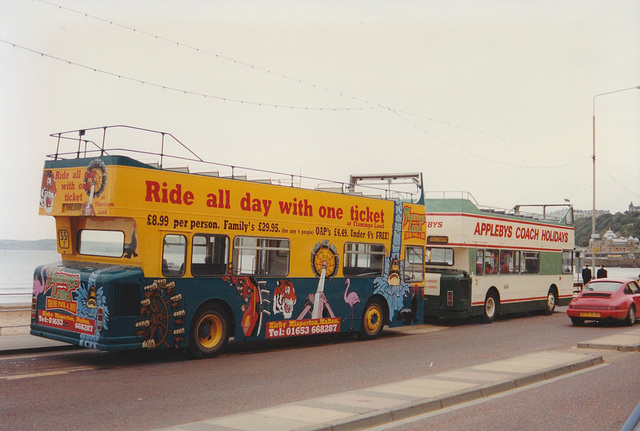 Shoreline Suncruiser Buses SS7 (KBE 108P) and Appleby’s ORJ 366W in Scarborough – 7 Sep 1996 (327-15)