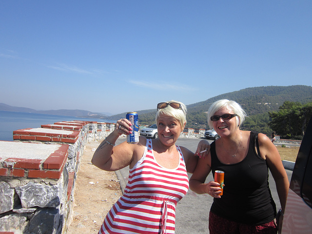 Mandi and Sharon toast our arrival