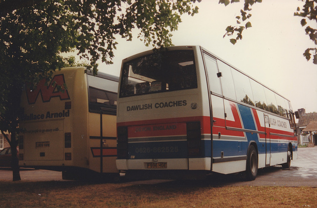 Dawlish Coaches F996 HGE and Wallace Arnold L909 NWW at the Smoke House Inn, Beck Row – WC 24 Jun 1996 (318-22)