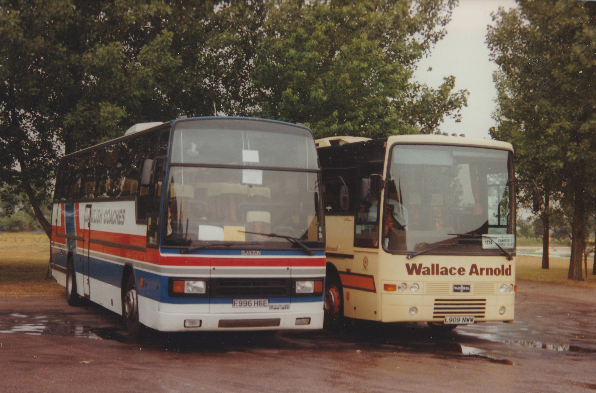 Dawlish Coaches F996 HGE and Wallace Arnold L909 NWW at the Smoke House Inn, Beck Row – WC 24 Jun 1996 (318-21)
