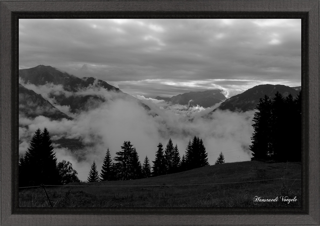 Nebel über dem Domleschg Kt Graubünden