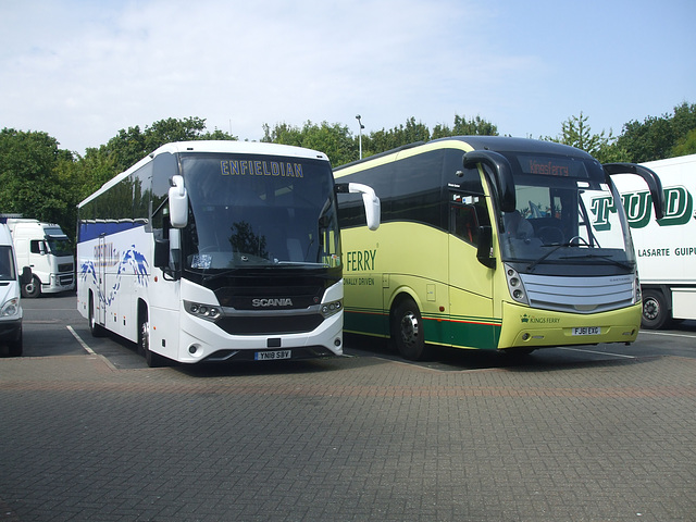 Enfieldian Coaches YN18 SBV and Kings Ferry 6.22 (FJ61 EXG) at Birchanger Service Area - 5 Jul 2018 (DSCF3071)