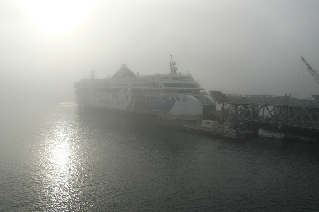 BC Ferry At Swartz Bay In The Fog