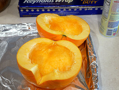 Pumpkin Halves Ready to Bake