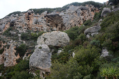 Greece, Kerkyra (Corfu), Huge Boulders on the Steep Slope of Angelocastro Cliff