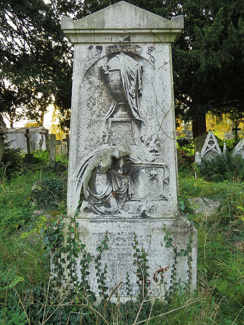 brompton cemetery, london,mourner on mid c19 gravestone
