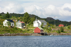 Norway, Lofoten Islands, Church on the Shore of the Tengelfjord