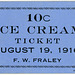 Ice Cream Ticket, F. W. Fraley, August 19, 1916