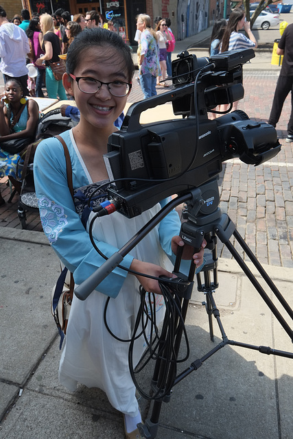 Journalism grad student Jing Fu from China shot video while representing her country