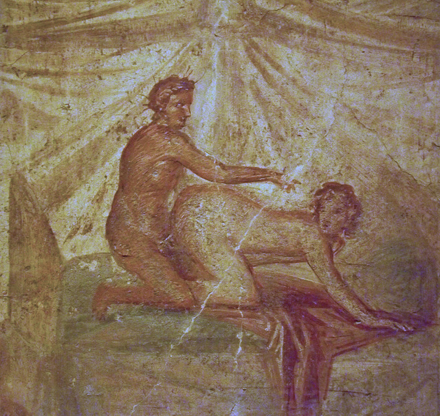 Detail of an Erotic Wall Painting from a Private House in Pompeii in the Naples Archaeological Museum, July 2012