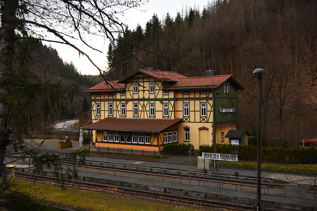 Yellow walls of the station building at Eisfelder Talmühle!
