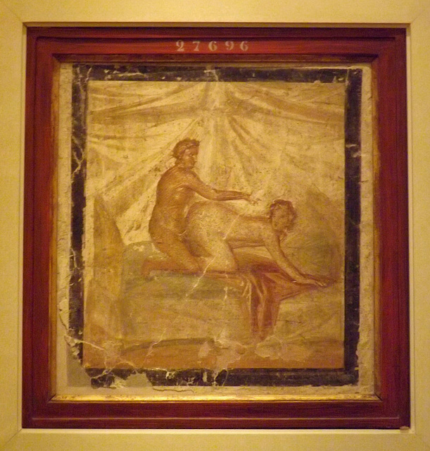 Erotic Wall Painting from a Private House in Pompeii in the Naples Archaeological Museum, July 2012
