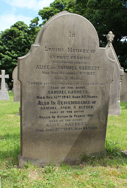 Garrett Memorial, St Peter's Churchyard, Formby, Merseyside