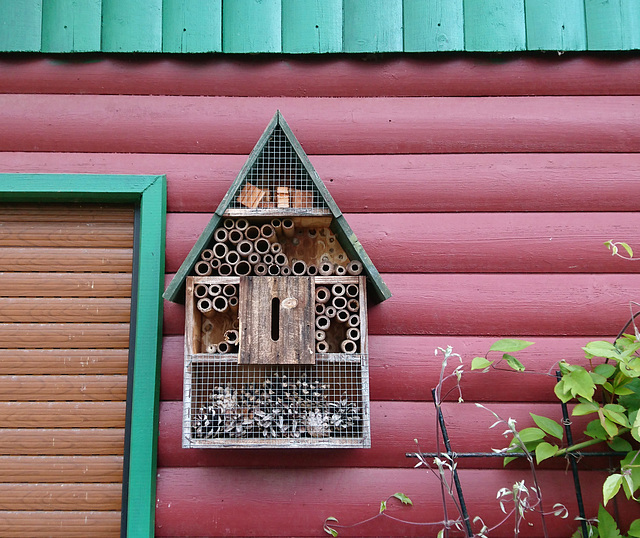 Insektenhotel nach dem Angriff