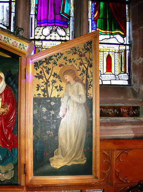 Detail of triptych by Morris Marshall and Co c1862, St Edward Cheddleton, Staffordshire