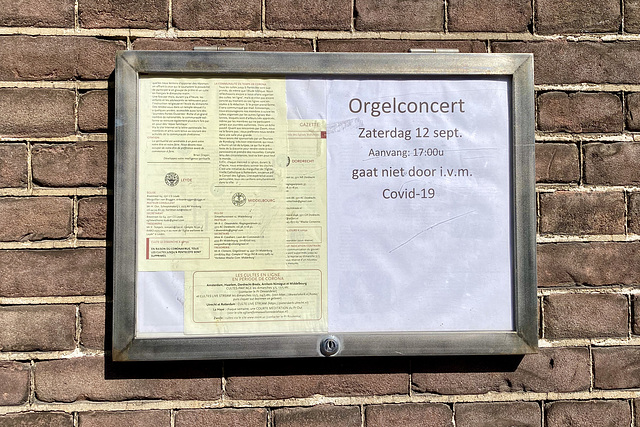 Orgelconcert gaat niet door i.v.m. Covid-19