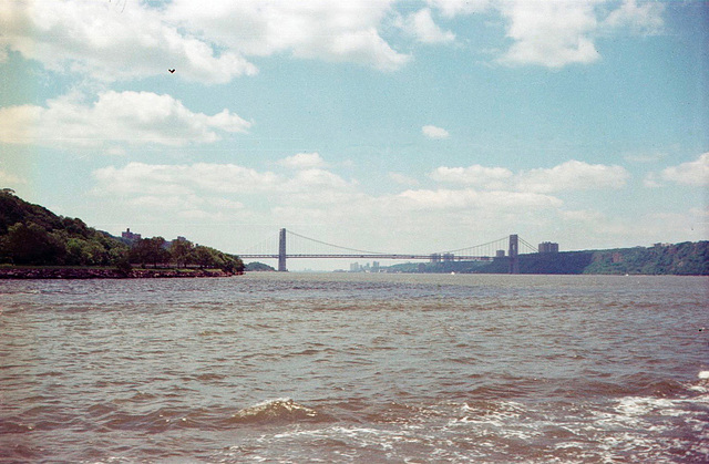 Looking back to George Washington Bridge? on the Hudson River (Scan from June 1981)