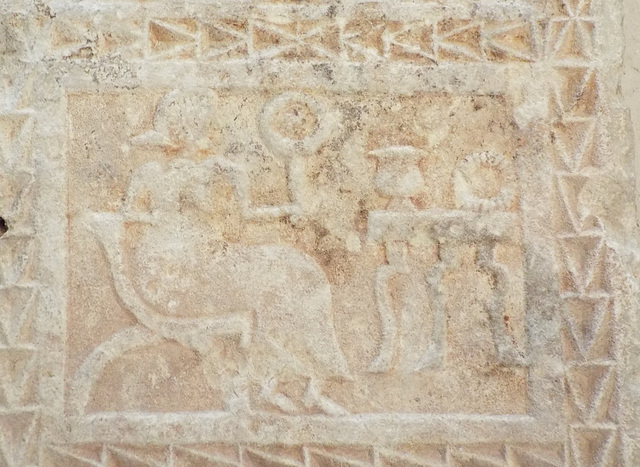 Detail of the Sandstone Stela in the Archaeological Museum of Madrid, October 2022