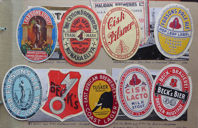 Beer bottle labels, from 1950s