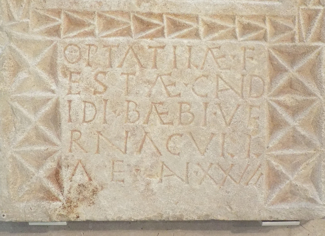 Detail of the Sandstone Stela in the Archaeological Museum of Madrid, October 2022