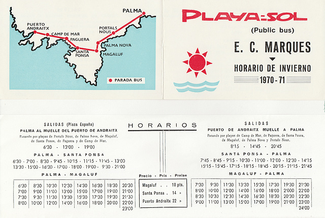 Empresa Catalina Marques bus timetable - Winter 1970-1971