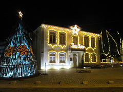 Town Hall with Christhmas lights.