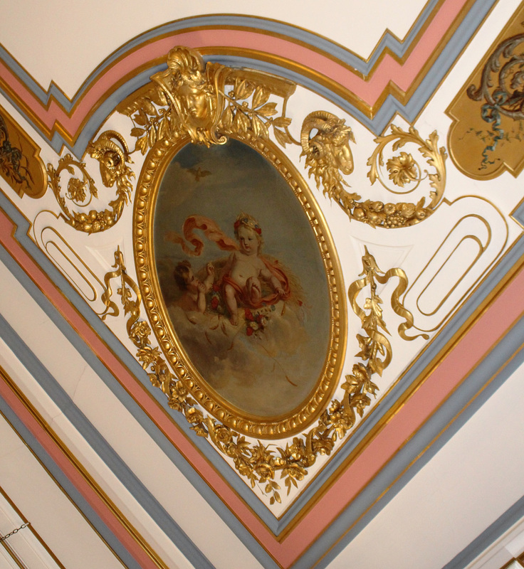 Detail of mid c19th ceiling, Former Drawing Room, Kimbolton Castle, Cambridgeshire