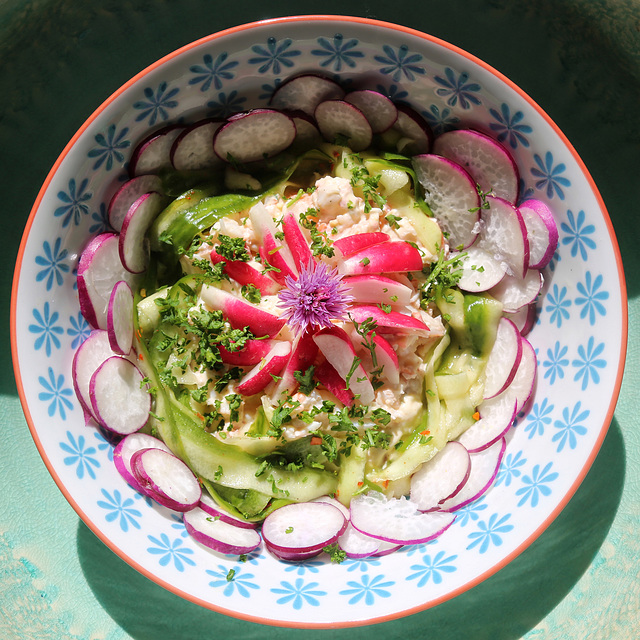 radish, pickled cucumber and lobster salad