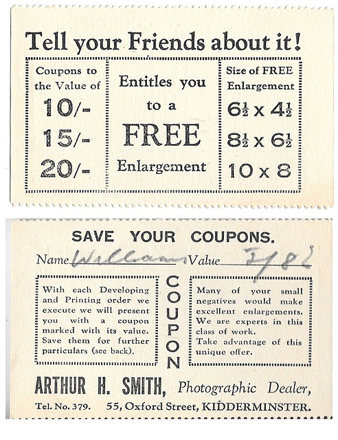 Enlargement coupon A H Smith Kidderminster