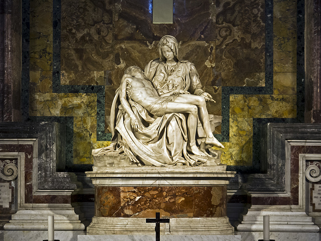 Christian Rome - The wonder of wonders, la Pietà, the more beautiful marble work of the whole of Christianity. By Michelangelo Buonarroti when he was in his early twenties. (1497-1499)
