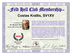 Feld Hell Club membership certificate