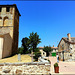 Sotosalbos, Segovia Province, incredibly blue sky! And, again, she spotted the camera!!! The church tower is known locally as the Leaning Tower of Sotosalbos!