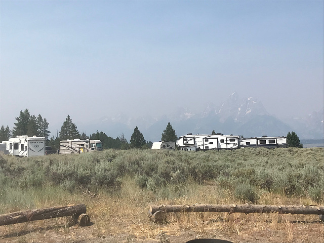 You can barely see the Tetons due to the smoke