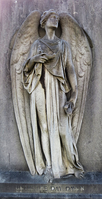 brompton cemetery, london,until the day dawn, angel on early c20 tomb