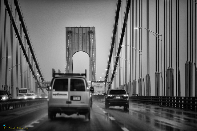 Verrazzano-Narrows Bridge in heavy rain