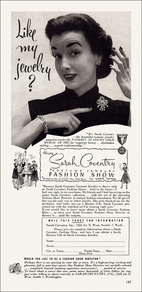 Sarah Coventry Jewelry Ad, 1953