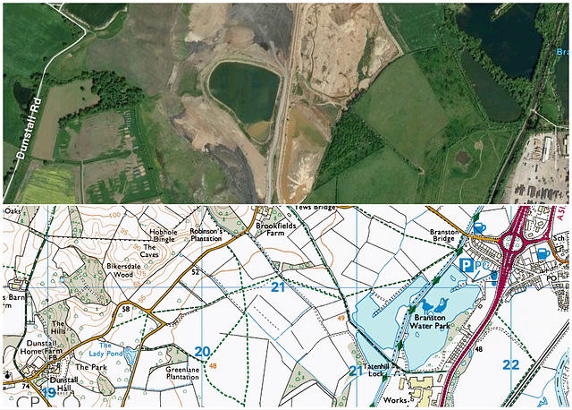 Google Earth (2017), OS Map (2006); Footpath from Dunstable Road to Tatenhill Lock