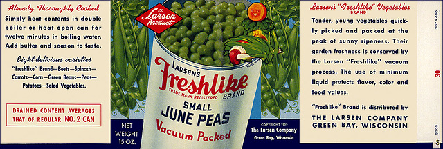 Freshlike Canned Peas Label, c1945