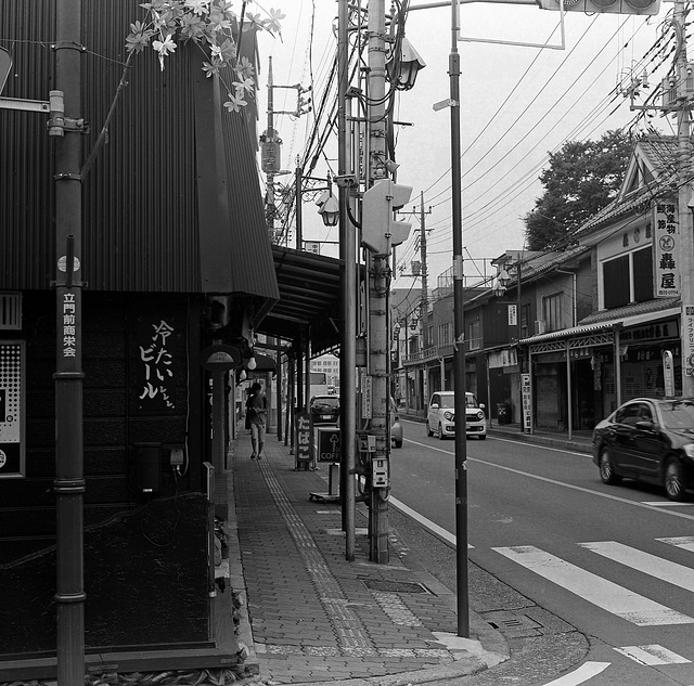 Street with narrow sidewalks