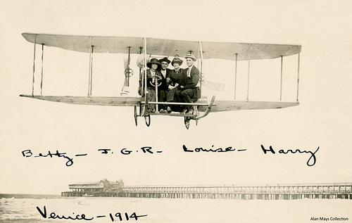 Foursome Flying over Long Beach, California, 1914 (Cropped)