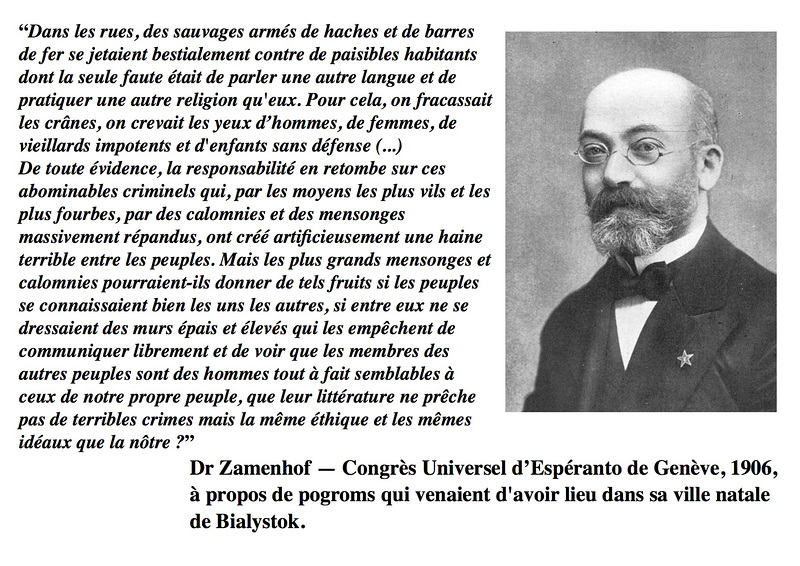 (FR — Zamenhof, Congrès Universel d'Espéranto de Genève, 1906, pogroms